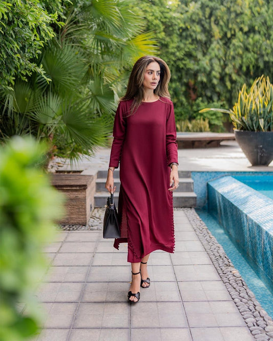 Red Straight Fit Crepe Dress