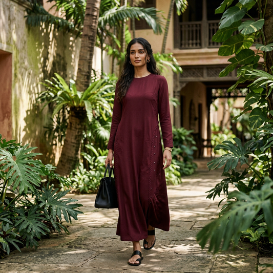 Magenta Straight Fit Crepe Dress